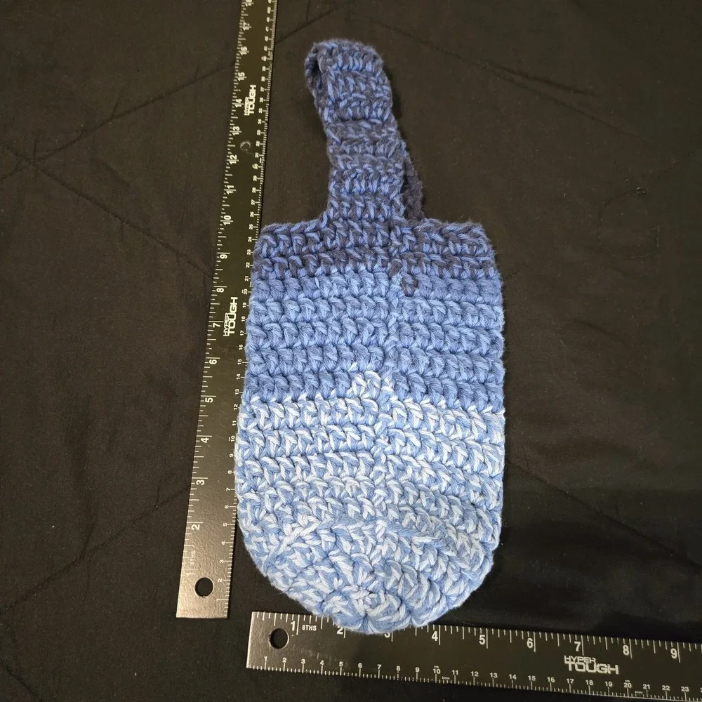 Handmade Blue Crochet‎ Drink Holder Bag Travel Driving On The Go